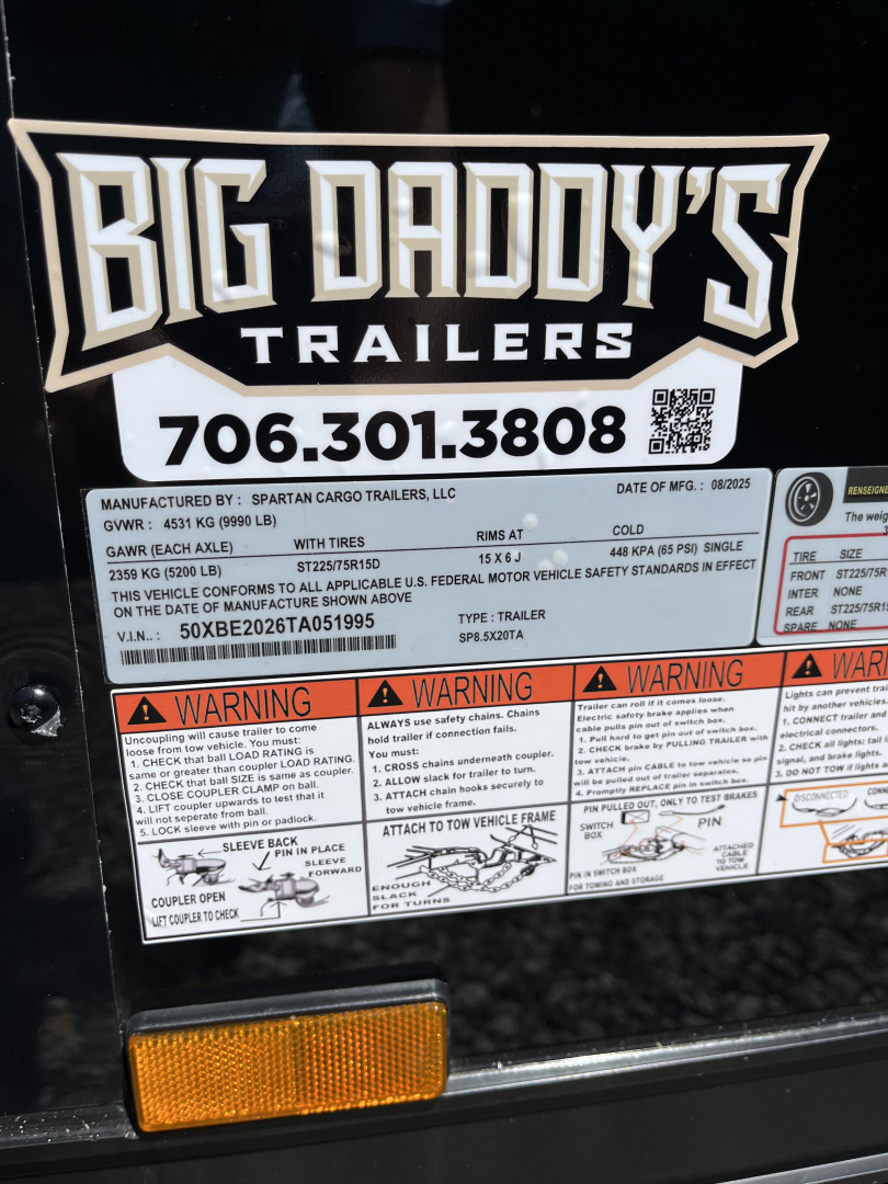 New 2026 Spartan 8.5x20 Enclosed Trailer, Polycor, 10K GVWR With Torsion Spread Axle, StableDeck, Beavertail