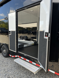 New 2025 Haulmark 24' EDGE ALUMINUM Stacker Race Trailer, Blackout Package, Premium Escape Door