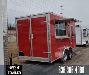 New 2025 Quality Cargo 7x14 TA Concession Trailer, 7' Interior Height, 35K Axles, Red, Polycore Exterior
