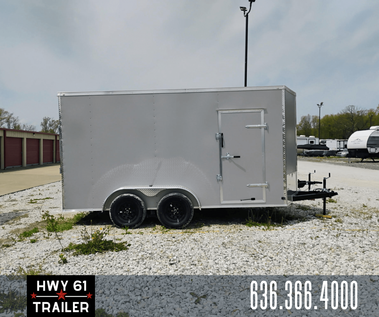 New 2025 Mammoth Cargo 7x14 TA Enclosed Trailer, 7' Interior Height, 35K Axles, .080 Polycore Exterior, Silver
