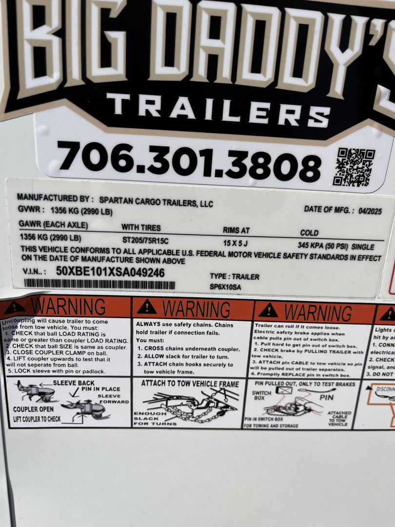 New 2026 Spartan Cargo 6x10 Enclosed Trailer, 6'6" Interior, Single Axle, Stabledeck Floor