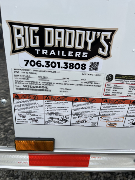 New 2026 Spartan 8.5x20 Enclosed Trailer, Preferred Package, Big package, 12" On Center Frame, 14K GVWR