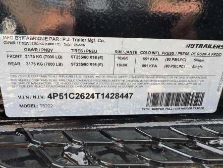 New 2026 PJ Trailers 83" x 20' T6 Equipment Trailer