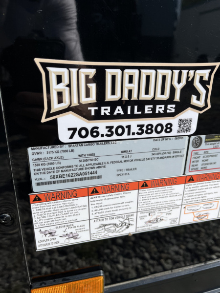 New 2026 Spartan 7X16 Enclosed Trailer, 7K GVWR, Preferred Package, Polycor, Blackout