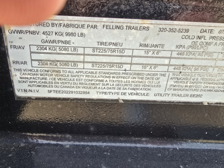 Used 2009 Felling Trailers EE202 Equipment Trailer 20'