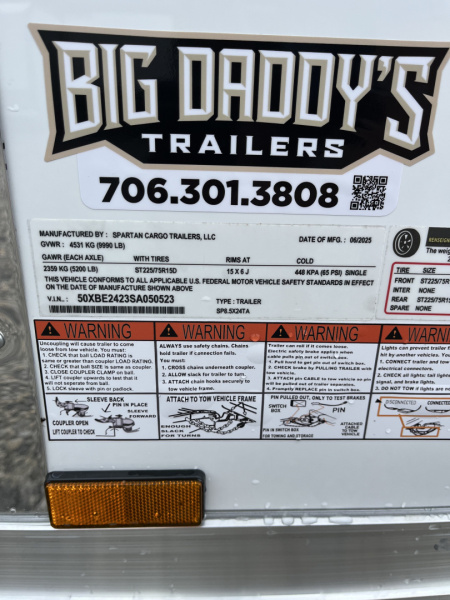 New 2026 Spartan 8.5x24 Enclosed Trailer, Preferred Package, 10K GVWR, 7' Interior, PolyCor Exterior