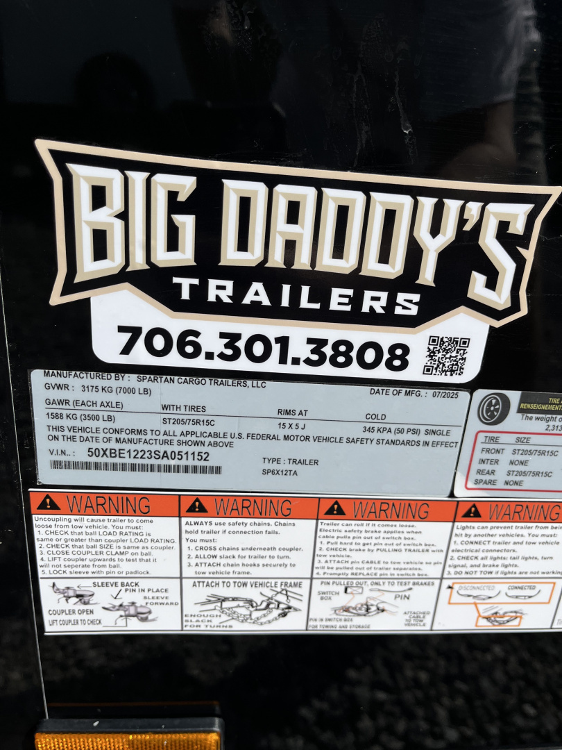 New 2026 Spartan 6X12 Enclosed Trailer, PRO-SERIES Package, Tube Steel Frame, PolyCor Exterior, StableDeck, 7' Interior, 7K GVWR, Tandem Axle