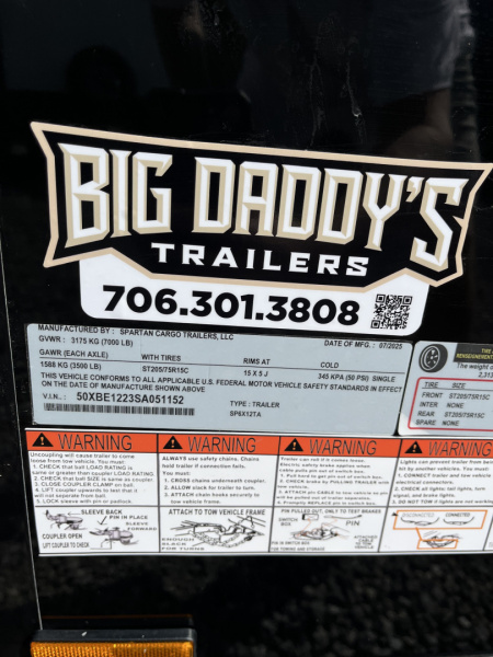 New 2026 Spartan 6X12 Enclosed Trailer, PRO-SERIES Package, Tube Steel Frame, PolyCor Exterior, StableDeck, 7' Interior, 7K GVWR, Tandem Axle