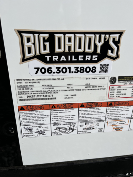 New 2026 Spartan Cargo 8.5x16 Enclosed Trailer, White PolyCor With Black Trim, 10K GVWR, 7' Interior, 54" Triple Tube Tongue, 1-Piece Aluminum Roof, StableDeck