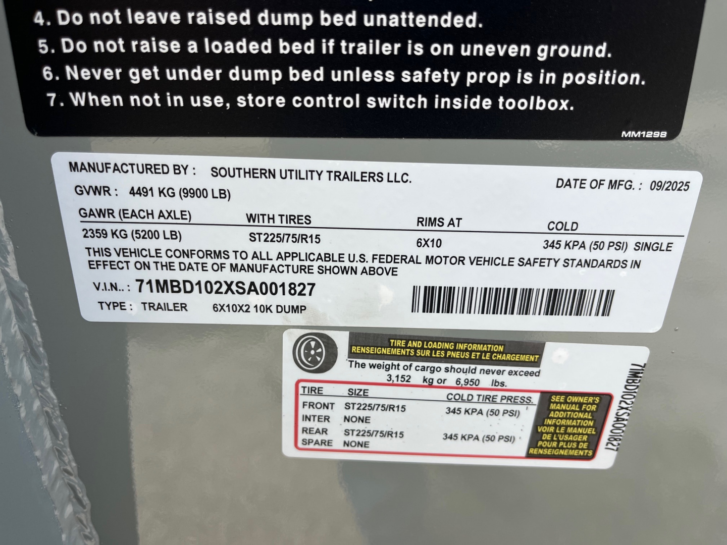 New 2025 Southern Utility 6x10x2 10K Dump Trailer