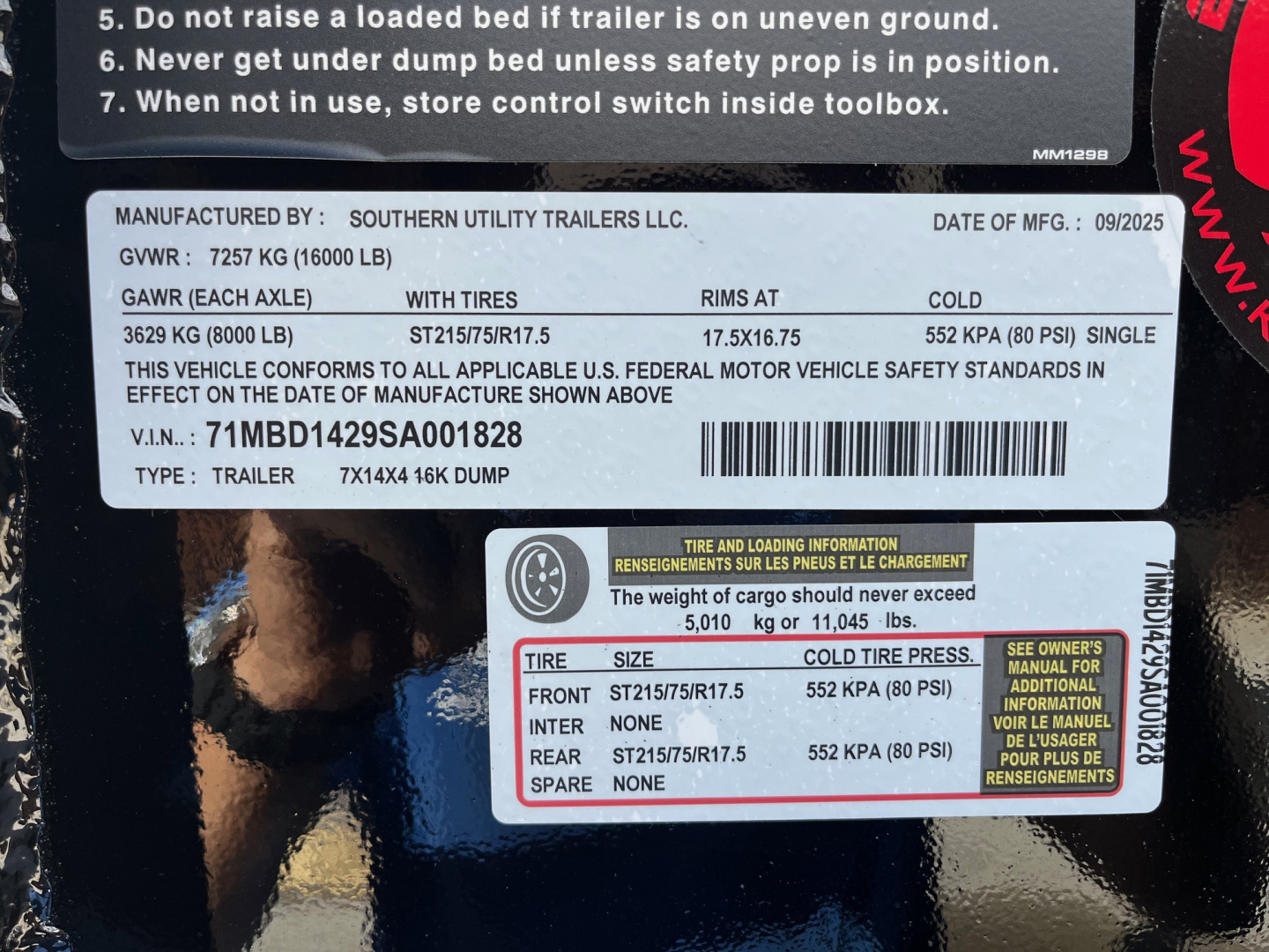 New 2025 Southern Utility 7x14x4 16K Telescopic Dump Trailer