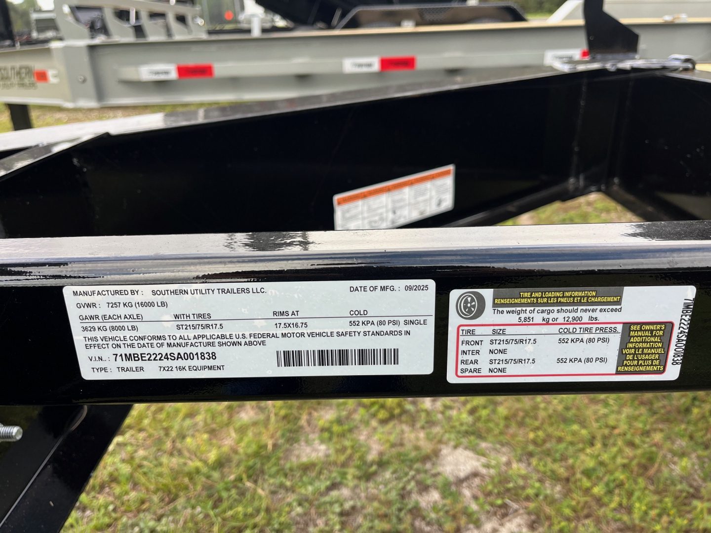New 2025 Southern Utility 7x22 16K Equipment Trailer