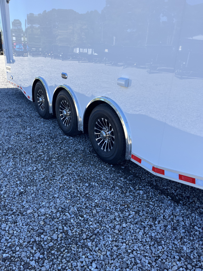 New 2026 Haulmark 34 Bathoom Race Trailer, Air Prep PKG, Awning, Polycor, Insulated, Window, 54" ALX Slide Out Step, A/C + Heat