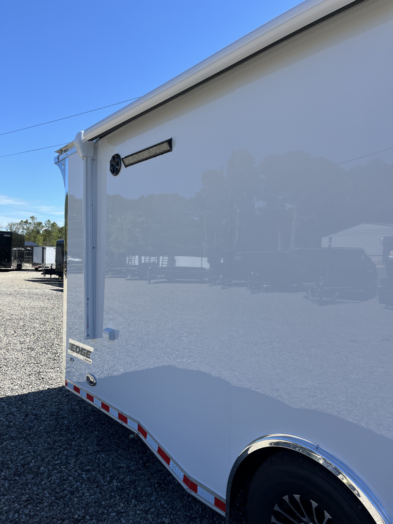 New 2026 Haulmark 34 Bathoom Race Trailer, Air Prep PKG, Awning, Polycor, Insulated, Window, 54" ALX Slide Out Step, A/C + Heat