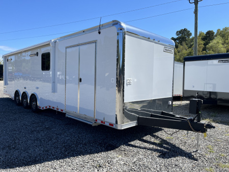 New 2026 Haulmark 34 Bathoom Race Trailer, Air Prep PKG, Awning, Polycor, Insulated, Window, 54" ALX Slide Out Step, A/C + Heat
