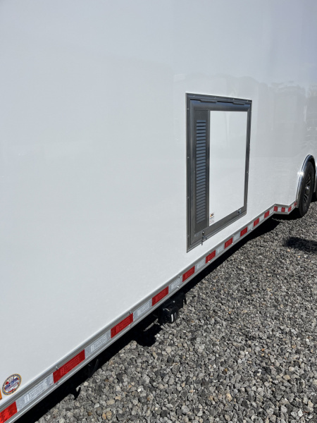 New 2026 Haulmark 34 Bathoom Race Trailer, Air Prep PKG, Awning, Polycor, Insulated, Window, 54" ALX Slide Out Step, A/C + Heat