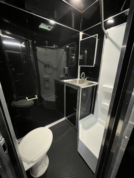 New 2026 Haulmark 34 Bathoom Race Trailer, Air Prep PKG, Awning, Polycor, Insulated, Window, 54" ALX Slide Out Step, A/C + Heat