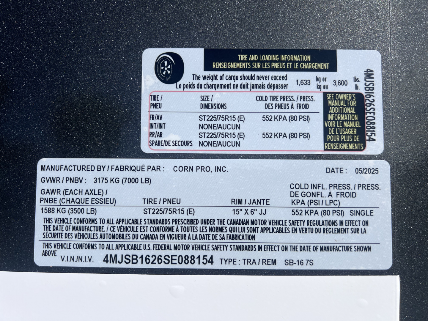 New 2025 CornPro 7x16 7K Stock / Stock Combo Trailer