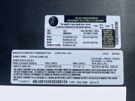 New 2025 CornPro 7x16 7K Stock / Stock Combo Trailer