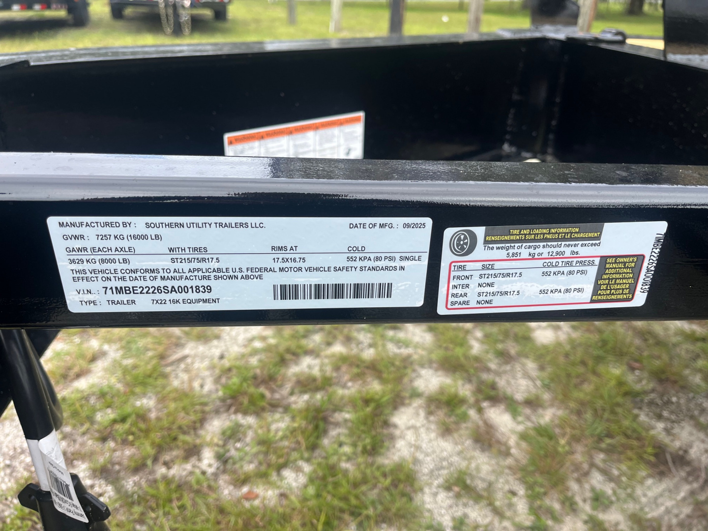 New 2025 Southern Utility 7x22 16K Equipment Trailer