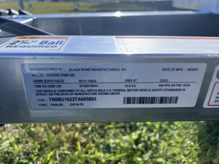 New 2026 Black Rhino 7X16 7K Car Hauler