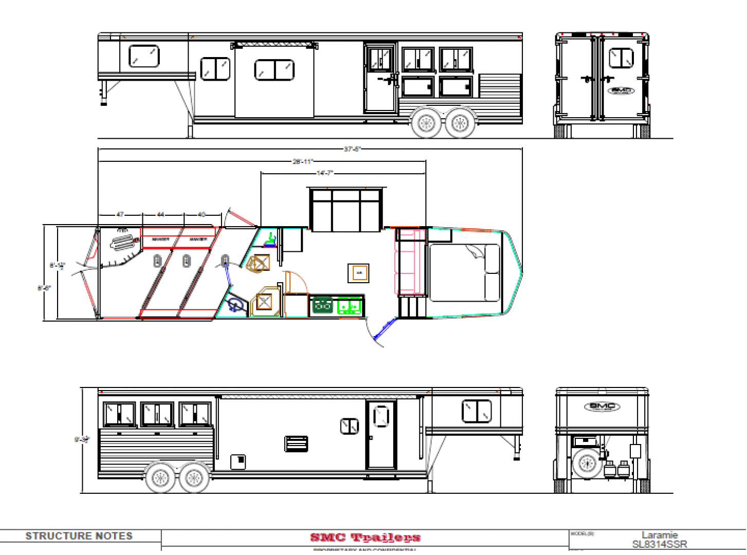 New 2026 SMC Laramie 3 Horse 14' Living Quarter Trailer