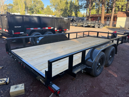 New 2026 Top Hat Trailers 83X16 Pipe Rail Utility Flatbed Trailer Pull out Ramps