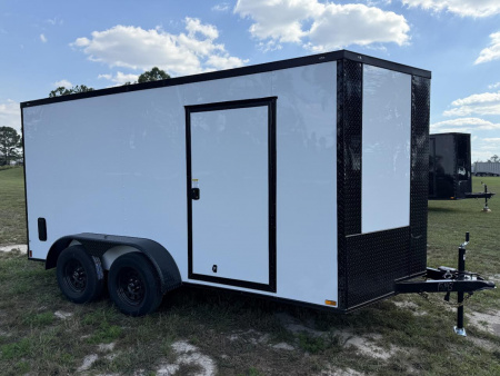 New 7x14 White Blackout Enclosed Trailer Titanium Cargo Trailer