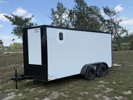 New 7x14 White Blackout Enclosed Trailer Titanium Cargo Trailer