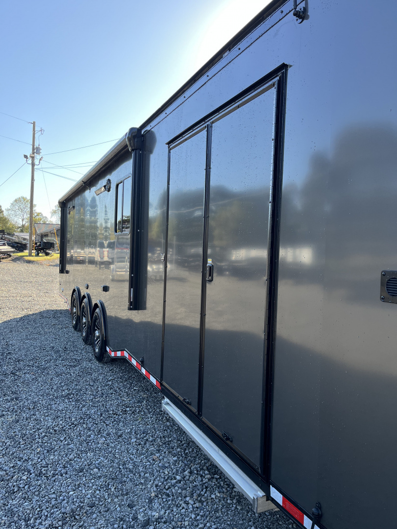 New 2026 Haulmark 34 Bathoom Race Trailer, Air Prep PKG, Awning, Polycor, Insulated, Window, 54" ALX Slide Out Step, A/C + Heat