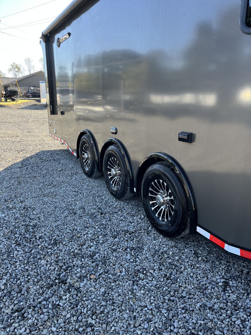 New 2026 Haulmark 34 Bathoom Race Trailer, Air Prep PKG, Awning, Polycor, Insulated, Window, 54" ALX Slide Out Step, A/C + Heat