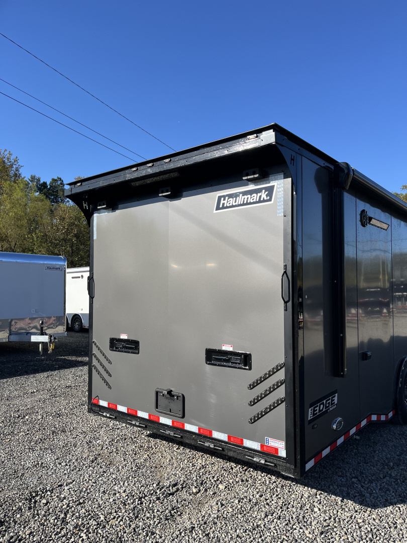 New 2026 Haulmark 34 Bathoom Race Trailer, Air Prep PKG, Awning, Polycor, Insulated, Window, 54" ALX Slide Out Step, A/C + Heat