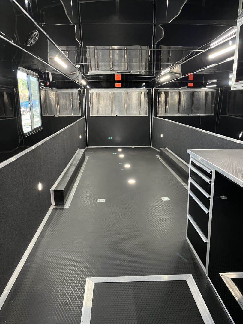 New 2026 Haulmark 34 Bathoom Race Trailer, Air Prep PKG, Awning, Polycor, Insulated, Window, 54" ALX Slide Out Step, A/C + Heat