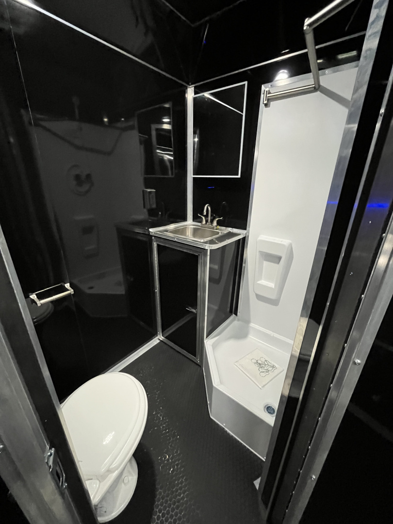 New 2026 Haulmark 34 Bathoom Race Trailer, Air Prep PKG, Awning, Polycor, Insulated, Window, 54" ALX Slide Out Step, A/C + Heat