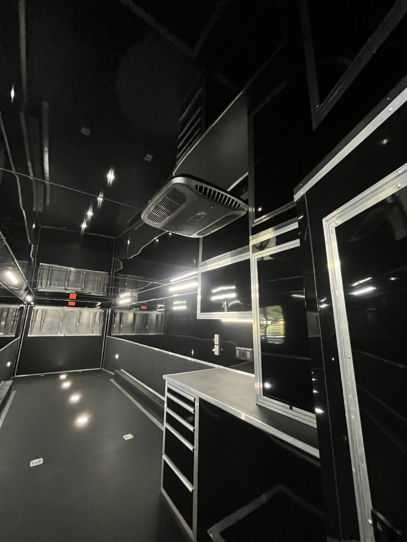 New 2026 Haulmark 34 Bathoom Race Trailer, Air Prep PKG, Awning, Polycor, Insulated, Window, 54" ALX Slide Out Step, A/C + Heat