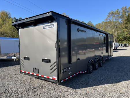New 2026 Haulmark 34 Bathoom Race Trailer, Air Prep PKG, Awning, Polycor, Insulated, Window, 54" ALX Slide Out Step, A/C + Heat