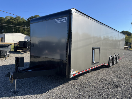 New 2026 Haulmark 34 Bathoom Race Trailer, Air Prep PKG, Awning, Polycor, Insulated, Window, 54" ALX Slide Out Step, A/C + Heat