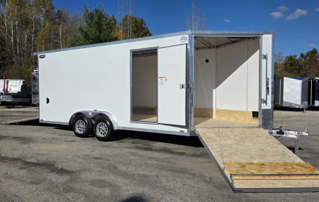 New 7.5 X 23 - 18' BOX + 5' V NOSE SNOWMOBILE ENCLOSED ALL ALUMINUM POLYCOR EXTERIOR