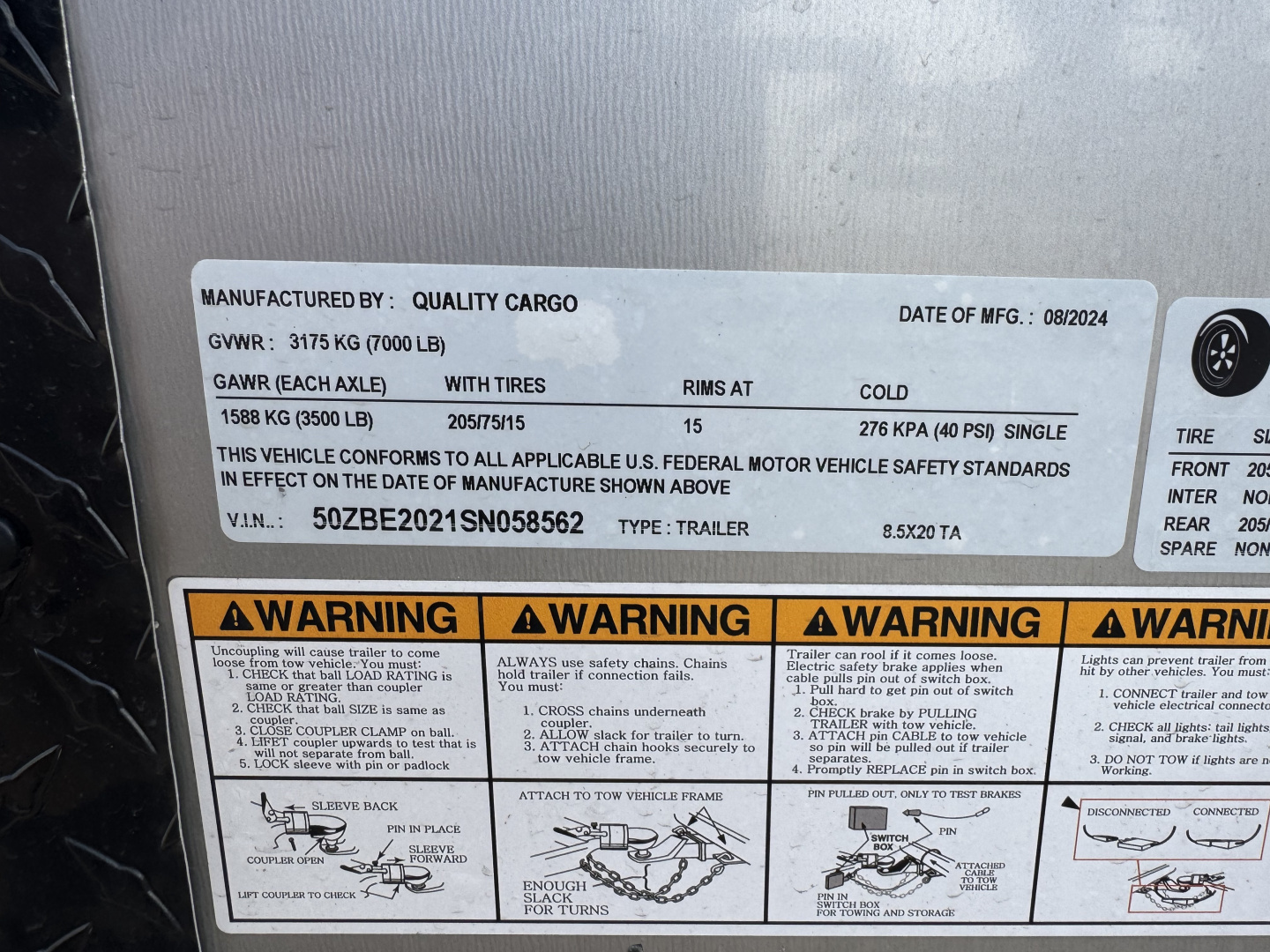 Used 2024 Quality Cargo 8.5X20TA Cargo / Enclosed Trailer