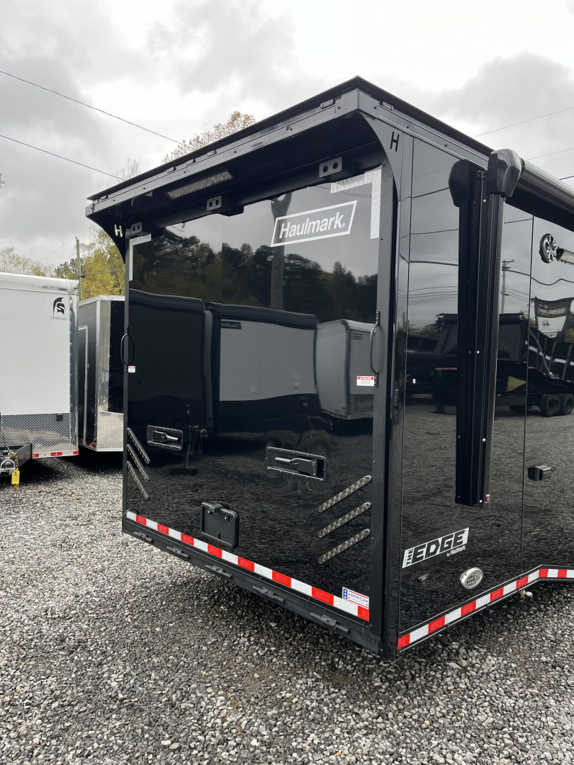 New 2026 Haulmark 34 Bathoom Race Trailer, Air Prep PKG, Awning, Polycor, Insulated, Window, 54" ALX Slide Out Step, A/C + Heat