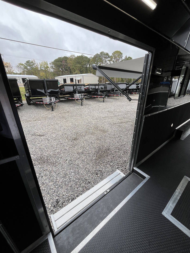 New 2026 Haulmark 34 Bathoom Race Trailer, Air Prep PKG, Awning, Polycor, Insulated, Window, 54" ALX Slide Out Step, A/C + Heat