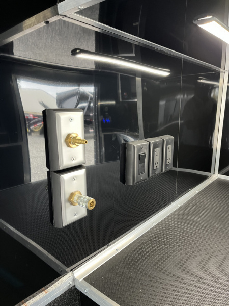 New 2026 Haulmark 34 Bathoom Race Trailer, Air Prep PKG, Awning, Polycor, Insulated, Window, 54" ALX Slide Out Step, A/C + Heat