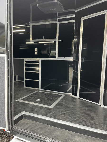 New 2026 Haulmark 34 Bathoom Race Trailer, Air Prep PKG, Awning, Polycor, Insulated, Window, 54" ALX Slide Out Step, A/C + Heat