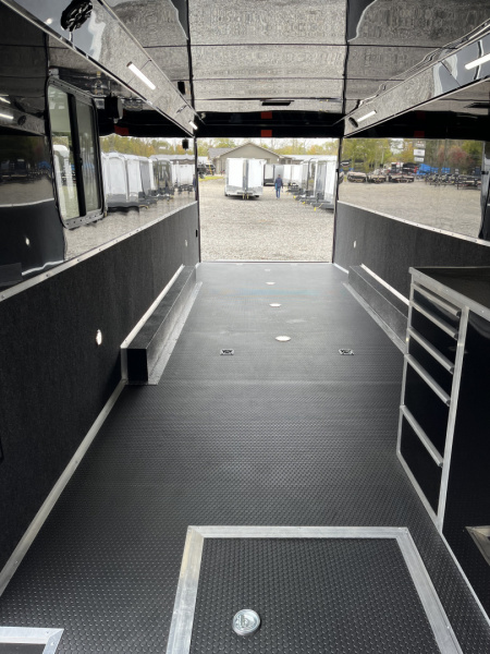 New 2026 Haulmark 34 Bathoom Race Trailer, Air Prep PKG, Awning, Polycor, Insulated, Window, 54" ALX Slide Out Step, A/C + Heat