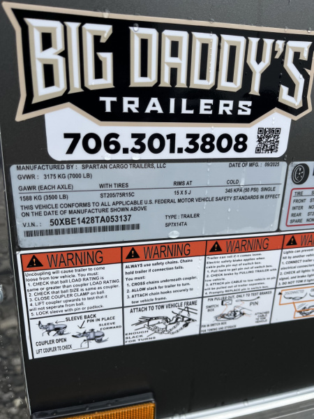 New 2026 Spartan 7X14 Enclosed Trailer, Polycor Exterior, Tandem Axle, StableDeck, 7K GVWR