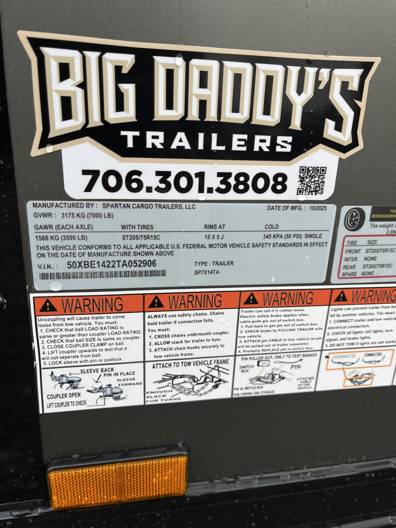 New 2026 Spartan 7X14 Enclosed Trailer, Preferred Package, Polycor Exterior, Tandem Axle, StableDeck, 7K GVWR