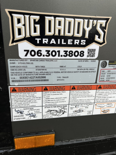 New 2026 Spartan 7X14 Enclosed Trailer, Preferred Package, Polycor Exterior, Tandem Axle, StableDeck, 7K GVWR