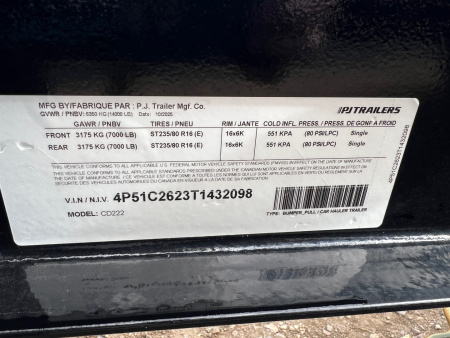 New 2026 PJ Trailers 22' CD Equipment Trailer