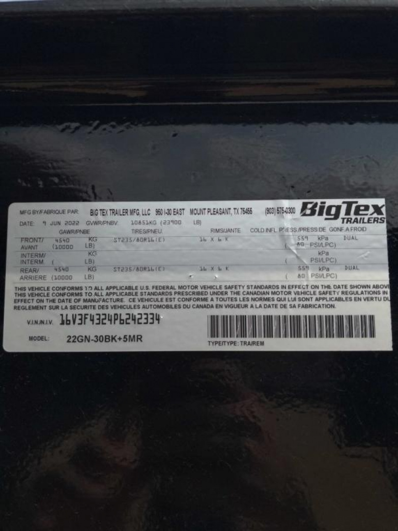 Used 2023 Big Tex Trailers 22GNHD Equipment Trailer