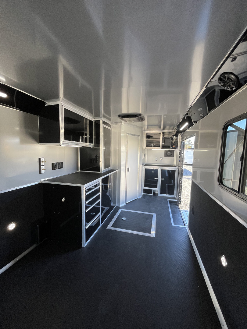 New 2026 Haulmark 34 Bathoom Race Trailer, Air Prep PKG, Awning, Polycor, Insulated, Window, 54" ALX Slide Out Step, A/C + Heat